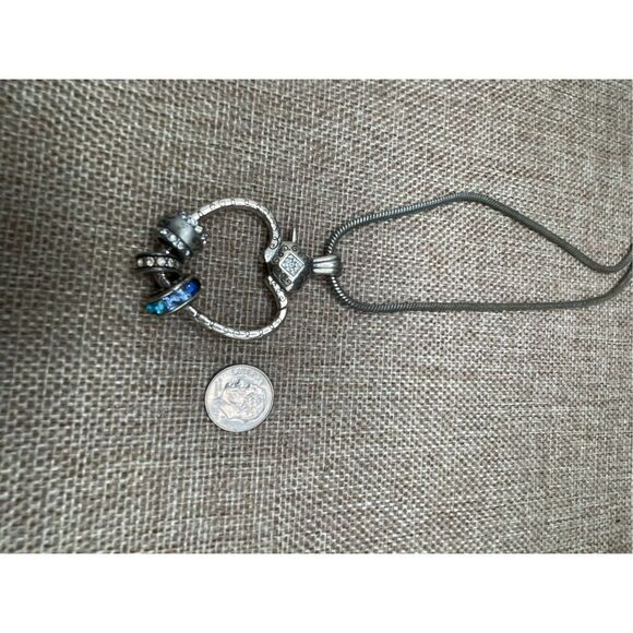Brighton Charm Holder Necklace Open Heart Reversible Snake Chain 16-18" with Cha - Picture 7 of 10